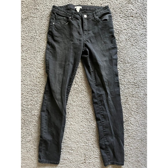 H&M Womens High Rise Skinny Jeans 12 Black Solid Zip Up Solid - Picture 1 of 6